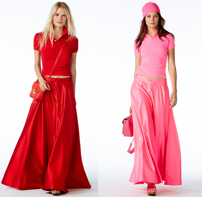 Polo Ralph Lauren 2015 Spring Summer Womens Lookbook Presentation - New York Fashion Week - Denim Jeans Destroyed Destructed Ripped Holes Cargo Pockets Shorts Stripes Lace Outerwear Polo Shirt Badminton Blazer Sportcoat Sweater Jumper Maxi Dress Checks Chunky Knit Embroidery Flowers Florals Scarf Wedge Fringes Swimwear Down Vest Puffy Bomber Jacket Tribal Cardigan Poplin Shirt Plaid Coat Shirtdress Blousedress Parka