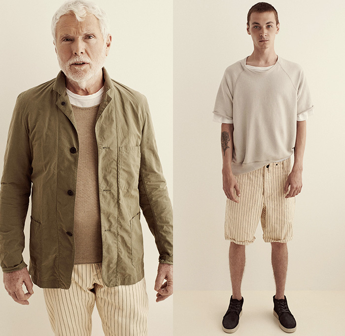 rag & bone New York 2015 Spring Summer Mens Womens Lookbook Presentation - Basics Casuals Minimalist Engineer Railroad Stripes Short Sleeve Shirt  Sweatshirt Shorts Tapered Outerwear Coat Blazer Scarf Plaid Bomber Jacket Sweater Jumper Pants Trousers Waffle Quilted Hoodie Anorak Parka Utility Pocket