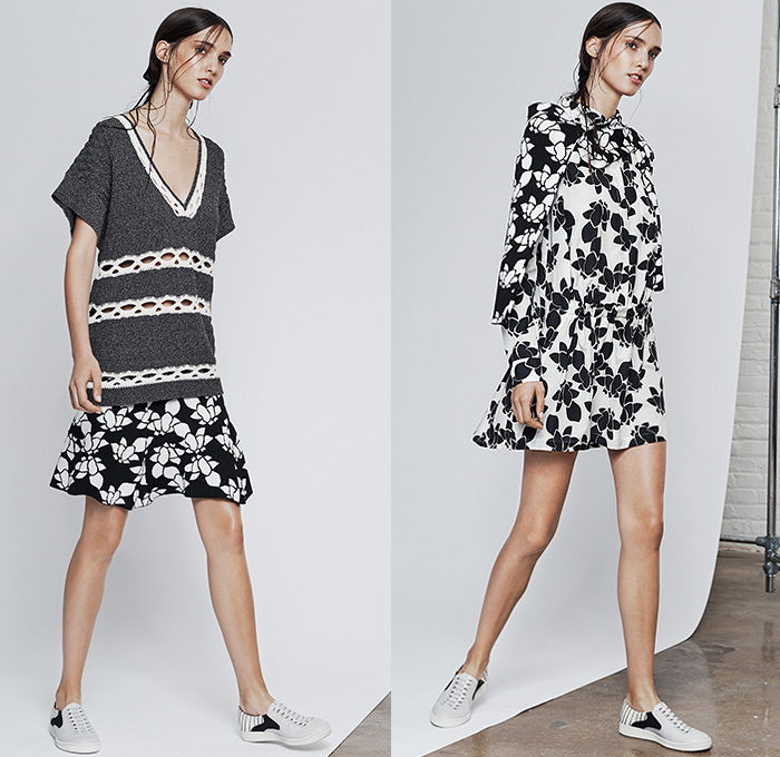 Thakoon Addition 2015 Spring Summer Womens Lookbook Presentation - New York Fashion Week - Bohemian Sporty Breezy Raffia Fringes Crochet Lace Noodle Spaghetti Strap Sheer Chiffon Halter Top Leaves Foliage Fauna Ruffles Mesh Ethnic Folk Pattern Wide Leg Culottes Shorts Gauchos Sneakers Shirtdress Outerwear Jacket Blousedress Flowers Florals Knit Sweater Jumper V-Neck Frock Midi Skirt Parka One Off Shoulder