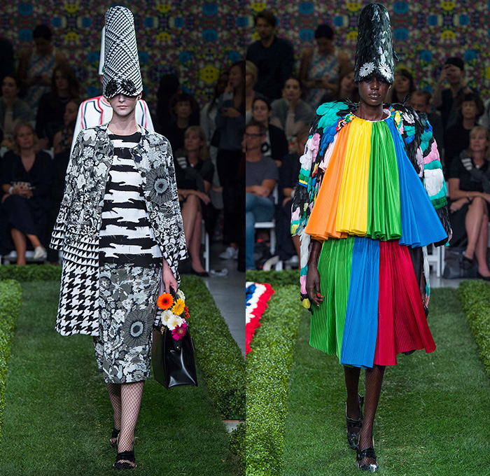 Thom Browne 2015 Spring Summer Womens Runway Catwalk Looks - New York Fashion Week - Suit Cone Wireframe Handbag Shirt Dress Hat Millinery Pantsuit Outerwear Blazer Flowers Florals Windowpane Checks Embroidery 3D Embellishments Adornments Seersucker Boucle Knit Weave Butterflies Skirt Frock Cardigan Accordion Pleats Metallic Silver Ribbon Houndstooth Multi-Panel Feathers Plastic