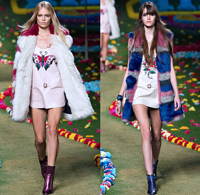 Tommy Hilfiger 2015 Spring Summer Womens Runway Catwalk Looks - Mercedes-Benz Fashion Week New York MBFW - Beatles Sgt. Peppers Lonely Hearts Club Band - 1970s Seventies Military Marching Band Bohemian Denim Jeans Patchwork Babydoll Vest Flare Stars Sweater Jumper Knit Skirt Dress Sequins Furry Sheer Chiffon Cardigan Pleats Halter Top Trench Coat Coatdress Stripes Bralette Crop Top Midriff Hotpants Scarf Guitar Cape