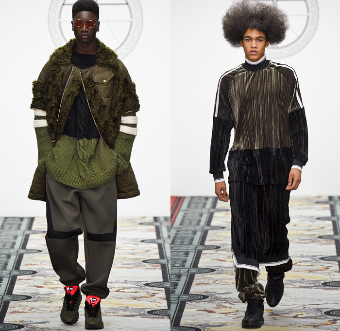 Astrid Andersen 2016-2017 Fall Autumn Winter Mens Runway Catwalk Looks - London Collections: Men British Fashion Council UK United Kingdom - Sportswear Activewear Streetwear Wool Cargo Pockets Scarf Chunky Knit Braid Sweater Jumper Vest Onesie Jumpsuit Coveralls Bib Brace Dungarees Plaid Tartan Waffle Quilted Fringes Nylon Shirt Outerwear Coat Jacket Furry Plush
