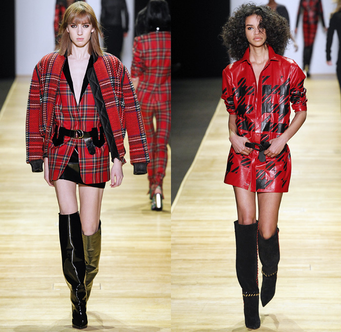 Barbara Bui 2016-2017 Fall Autumn Winter Womens Runway Catwalk Collection Looks - Paris Fashion Week Mode à Paris France - PVC Pleather Glam Rock Phoenix Bird Embroidery Embellishments Adorned Bedazzled Fringes Plaid Tartan Check Houndstooth Pantsuit Coat Furry Shearling Knee High Boots Suede Leather Hanging Sleeve Shirtdress Silk Satin Dress Sheer Chiffon Jacket Blazer Stars Knit Weave Bomber Jacket Cloak Cape Miniskirt