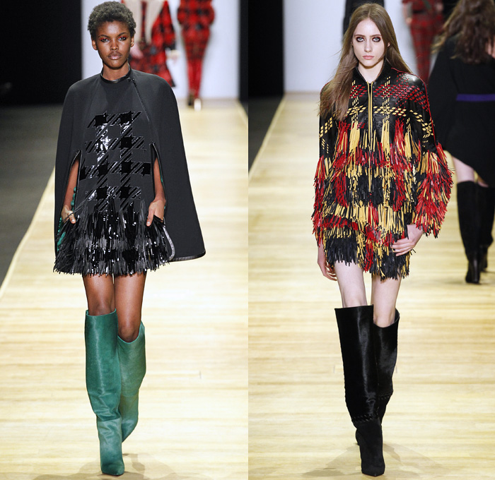 Barbara Bui 2016-2017 Fall Autumn Winter Womens Runway Catwalk Collection Looks - Paris Fashion Week Mode à Paris France - PVC Pleather Glam Rock Phoenix Bird Embroidery Embellishments Adorned Bedazzled Fringes Plaid Tartan Check Houndstooth Pantsuit Coat Furry Shearling Knee High Boots Suede Leather Hanging Sleeve Shirtdress Silk Satin Dress Sheer Chiffon Jacket Blazer Stars Knit Weave Bomber Jacket Cloak Cape Miniskirt