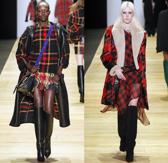 Barbara Bui 2016-2017 Fall Autumn Winter Womens Runway Catwalk Collection Looks - Paris Fashion Week Mode à Paris France - PVC Pleather Glam Rock Phoenix Bird Embroidery Embellishments Adorned Bedazzled Fringes Plaid Tartan Check Houndstooth Pantsuit Coat Furry Shearling Knee High Boots Suede Leather Hanging Sleeve Shirtdress Silk Satin Dress Sheer Chiffon Jacket Blazer Stars Knit Weave Bomber Jacket Cloak Cape Miniskirt