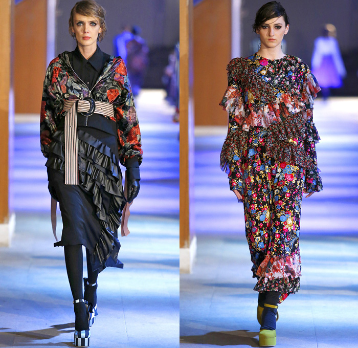 BEssARION 2016-2017 Fall Autumn Winter Womens Runway Catwalk Looks - Mercedes-Benz Fashion Week Tbilisi Georgia - Denim Jeans Flowers Floral Print Motif Embroidery Adornments Bedazzled Lace Crochet Knit Turtleneck Frayed Raw Hem Plaid Tartan Peplum Asymmetrical Elongated Sleeves Pussycat Bow Ribbon Wrap Knot Blouse Tweed Stripes Dress Noodle Strap Fringes Corset Velvet Poodle Skirt Oversized Outerwear Coat Boxy Shoulders