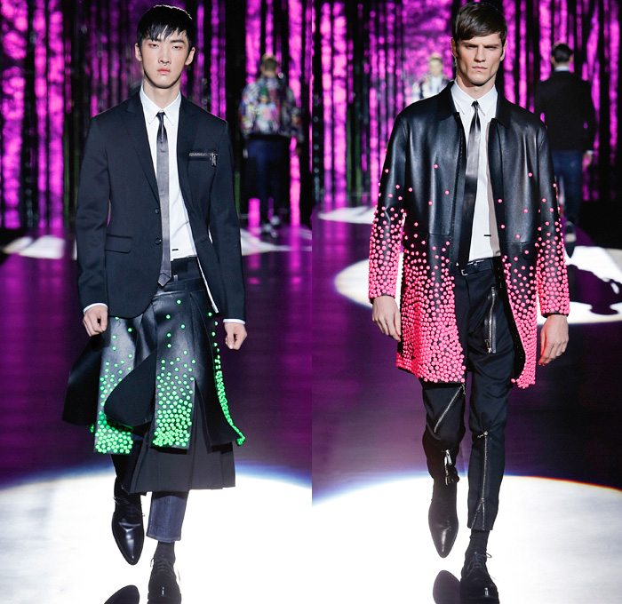 Dsquared2 2016-2017 Fall Autumn Winter Mens Runway Catwalk Looks - Milano Moda Uomo Collezione Milan Fashion Week Italy - Japanese Samurai Bushido Motif Hakama Umanori Kilt Manskirt Manga Anime Kanji Geisha Flowers Floral Print Graphic Denim Jeans Cargo Pockets Zipper Oversized Outerwear Coat Parka Quilted Metallic Silver Slim Pants Trousers Bomber Tuxedo Jacket Blazer Shorts Mandarin Chinese Collar Pleats Plaid Tartan