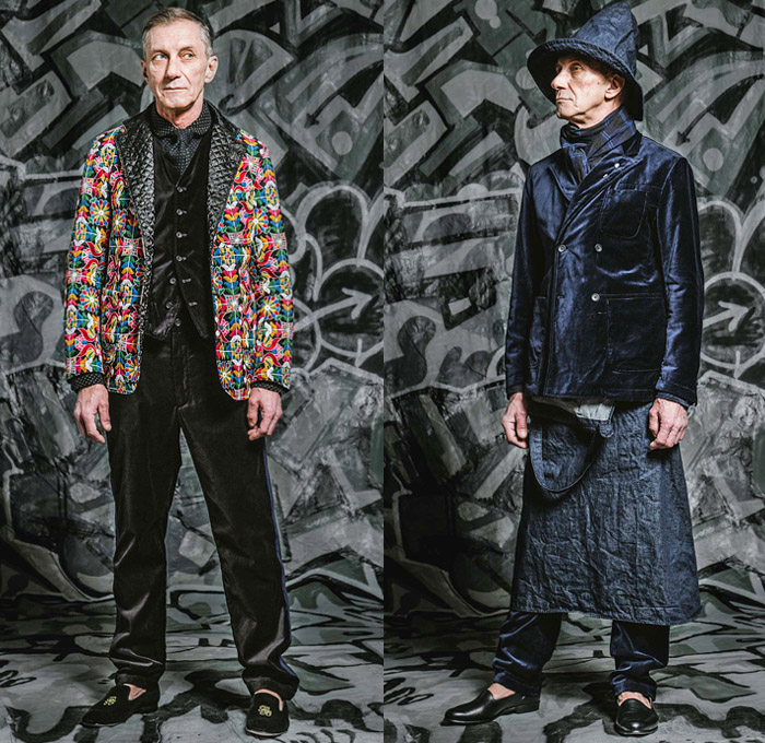 Engineered Garments Daiki Suzuki 2016-2017 Fall Autumn Winter Mens Lookbook Presentation - New York Fashion Week Mens NYFW - Outdoorsman Raw Selvedge Denim Jeans Shawl Outerwear Jacket Utility Vest Cargo Pockets Parka Anorak Quilted Waffle Chaps Corduroy Velvet Tuxedo Stripe Hoodie Nylon Beanie Knit Cap Long Shirt Harness Check Plaid Animal Deer Print Motif Wool Blazer Suit Necktie Jogger Coveralls Dungarees