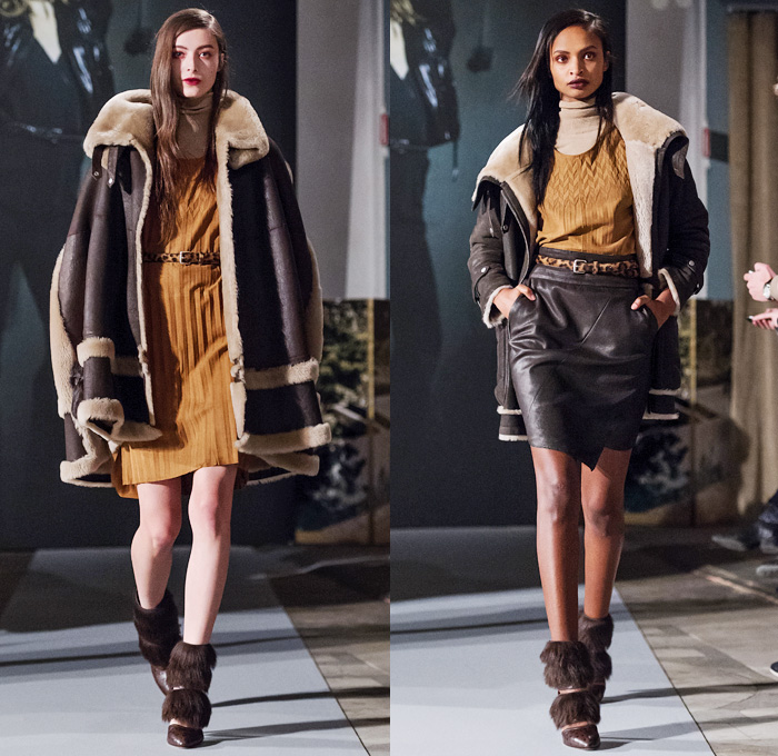 J.Lindeberg 2016-2017 Fall Autumn Winter Womens Runway Catwalk Looks - Fashion Week Stockholm Sweden - Tribes Indigenous Print Mohair Wool Ethnic Folk Stripes Sheer Chiffon Outerwear Coat Furry Shaggy Quilted Waffle Parka Dress Folds Accordion Pleats Miniskirt Frock Motorcycle Biker Rider Leather Turtleneck Knit Sweater Jumper Crochet Weave Shawl