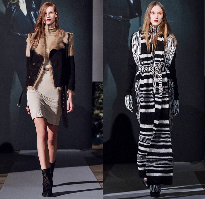 J.Lindeberg 2016-2017 Fall Autumn Winter Womens Runway Catwalk Looks - Fashion Week Stockholm Sweden - Tribes Indigenous Print Mohair Wool Ethnic Folk Stripes Sheer Chiffon Outerwear Coat Furry Shaggy Quilted Waffle Parka Dress Folds Accordion Pleats Miniskirt Frock Motorcycle Biker Rider Leather Turtleneck Knit Sweater Jumper Crochet Weave Shawl