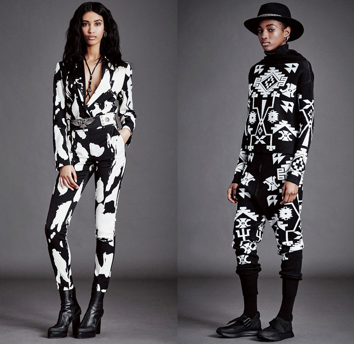 Marcelo Burlon County of Milan 2016-2017 Fall Autumn Winter Womens Lookbook Presentation - Milan Fashion Week Milano Moda Donna Italy - Destroyed Denim Jeans Crop Top Chunky Knit Sweater Leather Abstract Vest Embroidery Bedazzled Studs Tunic Poncho Cloak Pantsuit Geometric Tribal Wool Coat Fringes Leggings Velvet Bomber Jacket Culottes Tracksuit Patches Sheer Chiffon Grommets Dress Accordion Pleats Thigh High Boots