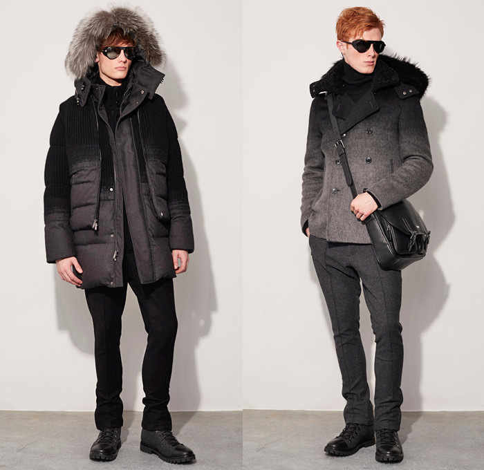 Michael Kors Collection 2016-2017 Fall Autumn Winter Mens Lookbook Presentation - New York Fashion Week Mens NYFW - Performancewear Utilitarian Wool Ombre Hoodie Outerwear Trench Coat Furry Plush Quilted Waffle Puffer Down Bomber Jacket Parka Cargo Pockets Boots Turtleneck Chunky Knit Sweater Plaid Tartan Check Cardigan Neckwear Lanyard Peacoat Nautical Bag Tote Duffel Messenger Backpack