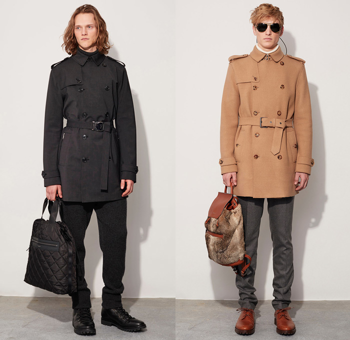 Michael Kors Collection 2016-2017 Fall Autumn Winter Mens Lookbook Presentation - New York Fashion Week Mens NYFW - Performancewear Utilitarian Wool Ombre Hoodie Outerwear Trench Coat Furry Plush Quilted Waffle Puffer Down Bomber Jacket Parka Cargo Pockets Boots Turtleneck Chunky Knit Sweater Plaid Tartan Check Cardigan Neckwear Lanyard Peacoat Nautical Bag Tote Duffel Messenger Backpack