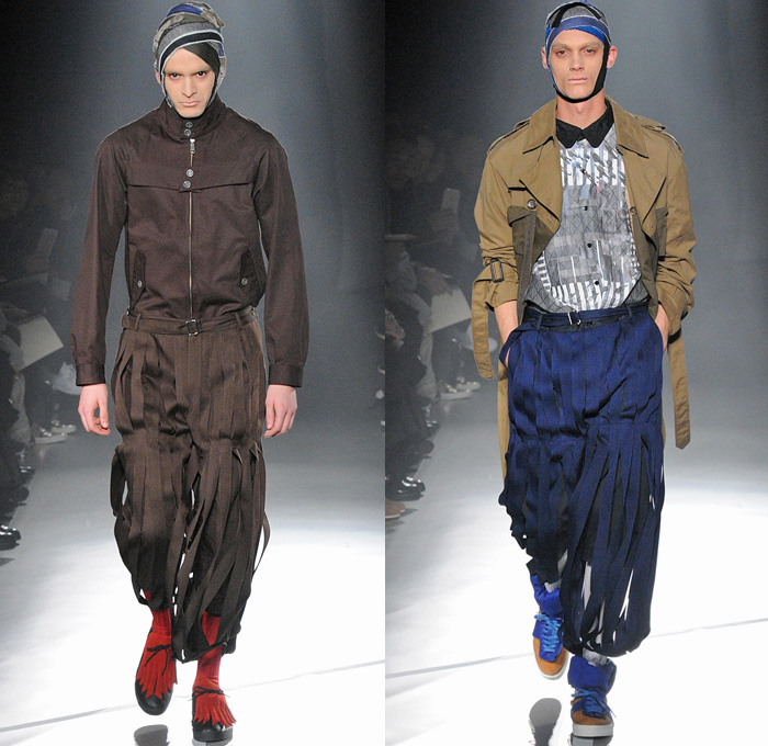 Plastictokyo 2016-2017 Fall Autumn Winter Mens Runway Catwalk Looks - Mercedes-Benz Fashion Week Tokyo Japan - Dry Selvedge Denim Jeans Frayed Streetwear Grunge Clown Pants Suspenders Oversized Flannel Plaid Headwear Straps Wide Leg Trainers Shearling Plaid Tartan Cargo Pockets Funnelneck Plush Mittens Shorts Fanny Pack Snap Buttons Tearaway Fringes Outerwear Coat Velvet