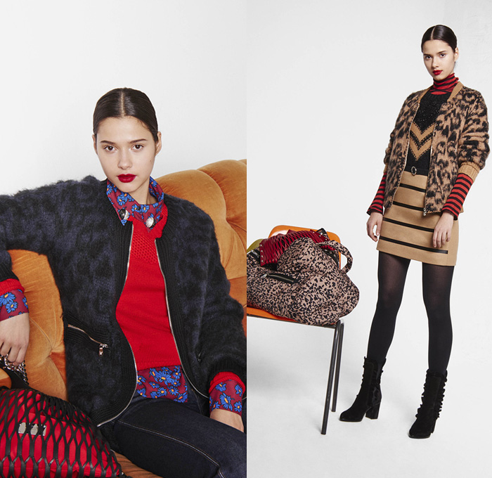 Sonia By Sonia Rykiel 2016-2017 Fall Autumn Winter Womens Lookbook Presentation - Rhinestones Bedazzled Jewels Denim Jeans Stripes Turtleneck Leopard Love Flowers Floral Daisies Chunky Knit Sweater Jumper Leggings Stockings Tights Boots Ferret Outerwear Coat Furry Shaggy Blouse Tunic Dress Cargo Pockets Jogger Heart Pants Trousers Miniskirt Frock Lace Handbag