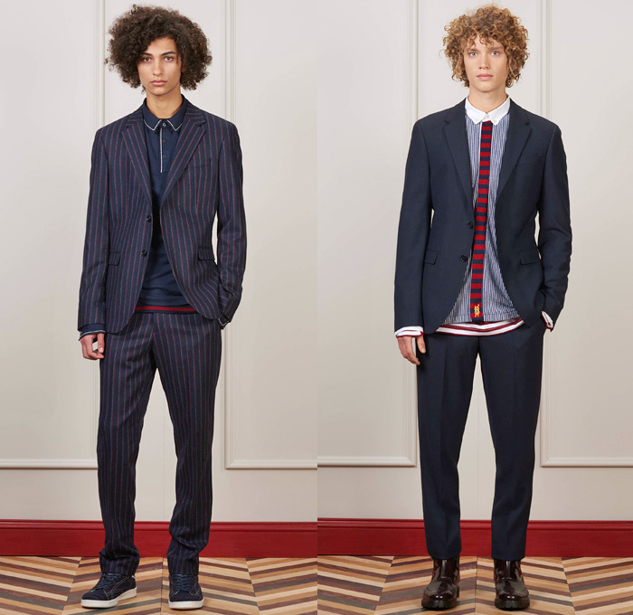 Tommy Hilfiger 2016-2017 Fall Autumn Winter Mens Lookbook Presentation - New York Fashion Week Mens NYFW - Heritage Classics Military Outerwear Coat Preppy Nautical Rugby Rugby Sweater Khaki Explorer Pants Trousers Lounge Parka Quilted Puffer Chunky Knit Sweater Toggle Closure Shearling Leather Suit Blazer Pinstripe Tuxedo Jacket Tote Bag