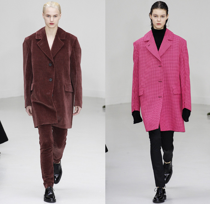 Yang Li 2016-2017 Fall Autumn Winter Womens Runway Catwalk Collection Looks - Paris Fashion Week Mode à Paris France - Cutout Rounded Balloon Shoulders Cocoon Outerwear Coat Parka Dress Velvet Frayed Raw Hem Cargo Pockets Peel Away Lapel Vest Waistcoat Buttons Houndstooth Check Multi-Panel Patchwork Chunky Knit Sweater Turtleneck Pantsuit Paper Bag Waist Furry Wool Silk Satin One Off Shoulder Gown Eveningwear Strapless