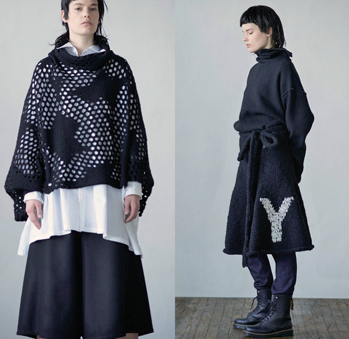 Y's Yohji Yamamoto 2016-2017 Fall Autumn Winter Womens Lookbook Presentation - Paris Fashion Week Mode à Paris France - Frayed Raw Hem Denim Jeans Patchwork Flowers Floral Russian Upholstery Jacquard Wide Leg Trousers Palazzo Pants Culottes Outerwear Trench Coat Blouse Long Sleeve Onesie Jumpsuit Coveralls Bib Brace Knit Sweater Jumper Boots Pinafore Dress Pantsuit Blazer Mesh