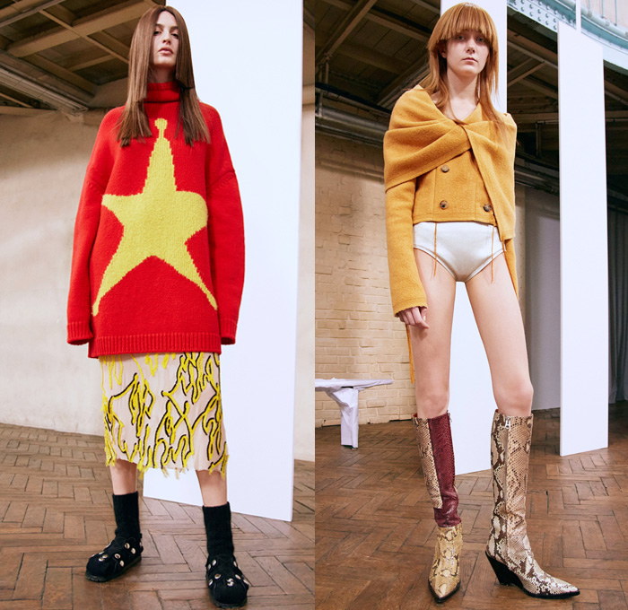 Acne Studios 2016 Pre Fall Autumn Womens Lookbook Presentation - Denim Jeans Embroidery Retro Shearling Fringes Frayed Raw Hem Plaid Abstract Knit Sweater Jumper Flames Star Maxi Dress Sheer Chiffon Boots Reptile Snake Clogs Wrap Tie Up Shawl Hotpants Miniskirt Oversized Outerwear Coat Coatdress Patchwork Paint Wool Handbag Sling Pack Backpack Wide Leg Trousers Palazzo Pants Pinstripe Jacket Sash Waist