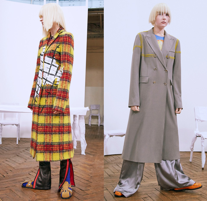 Acne Studios 2016 Pre Fall Autumn Womens Lookbook Presentation - Denim Jeans Embroidery Retro Shearling Fringes Frayed Raw Hem Plaid Abstract Knit Sweater Jumper Flames Star Maxi Dress Sheer Chiffon Boots Reptile Snake Clogs Wrap Tie Up Shawl Hotpants Miniskirt Oversized Outerwear Coat Coatdress Patchwork Paint Wool Handbag Sling Pack Backpack Wide Leg Trousers Palazzo Pants Pinstripe Jacket Sash Waist