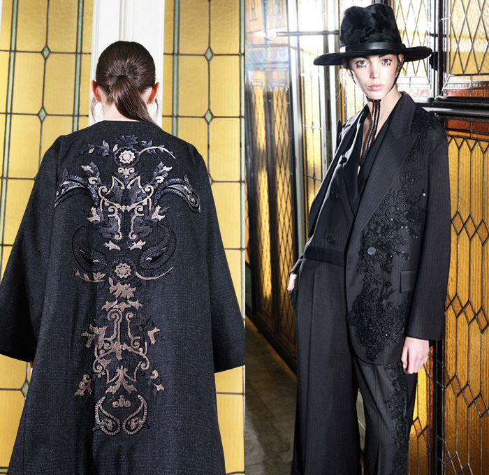 Antonio Marras 2016 Pre Fall Autumn Womens Lookbook Presentation - The Shining Tapestry Embroidery Lace Flowers Floral Botanical Print Motif Ornamental Ethnic Folk Silk Satin Skirt Frock Blouse Maxi Dress Coat Hat Fringes Furry Zigzag Turtleneck Knit Sweater Cardigan Pantsuit Blazer Jacket Onesie Jumpsuit Pussycat Bow Check Vestdress Waistcoat Ruffles Accordion Pleats Jacquard Paisley Sheer Chiffon Handbag