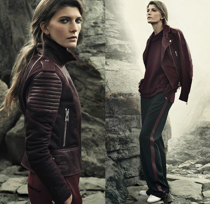 Belstaff England 2016 Pre Fall Autumn Womens Lookbook Presentation - Embellished Metallic Studs Patches Denim Jeans Alpine Donkey Down Puffer Jacket Waterproof Wool Outerwear Coat Parka Motorcycle Biker Rider Leather Racer Snake Reptile Coatdress Cargo Pockets Tuxedo Stripe Wide Leg Trousers Palazzo Pants Knit Sweater Jumper Fringes Nautical Military Quilted Waffle Dress Skirt Silk Onesie Jumpsuit Coveralls Boiler Suit