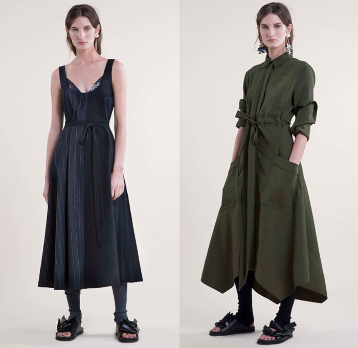 Cédric Charlier 2016 Pre Fall Autumn Womens Lookbook Presentation - Denim Jeans Wide Leg Trousers Palazzo Cropped Pants Flowers Floral Print Pattern Motif Plaid Tartan Check Pinstripe Crop Top Midriff Outerwear Coat Parka Blazer Jacket Sandals Wool Frayed Strap D-ring Skirt Frock Angular Hem Leggings Knit Sweater Jumper Grunge Asymmetrical Hem Drapery Turtleneck Half Panel Shirtdress Pinafore Dress Geometric