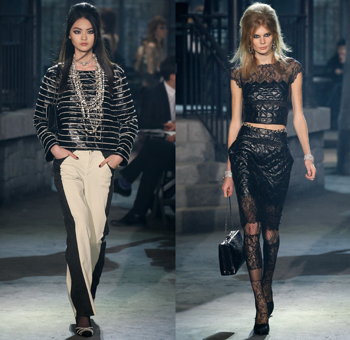 Chanel 2016 Pre Fall Autumn Womens Runway Catwalk Looks Rome Italy - Embroidery Embellishments Adornments Flowers Floral Skirt Frock Leather Motif Beads Fringes Sheer Chiffon Tulle Lace Mesh Fishnet Stockings Tights Bouclé Knit Sweater Coat Quilted Waffle Jacket Waistcoat Vestdress Maxi Dress Gown Eveningwear Arm Warmers Turtleneck Pussycat Bow Ribbon Zigzag Strapless Loungewear Scarf Choker Stripes Balloon Sleeves Handbag