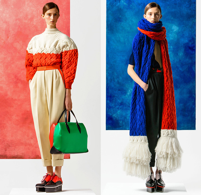 DELPOZO 2016 Pre Fall Autumn Womens Lookbook Presentation - Looped Fringes Brooch Flowers Floral Botanical Motif Leaves Foliage Embroidery Sheer Chiffon Tulle Chunky Knit Sweater Jumper Plaid Tartan Check Outerwear Trench Coat Poncho Cloak Cape Wide Leg Trousers Palazzo Pants Culottes Gauchos Stripes Balloon Turtleneck Scarf Shawl Skirt Blazer Pantsuit Waistcoat Gown Eveningwear Tutu Drapery Handbag Elevator Shoes