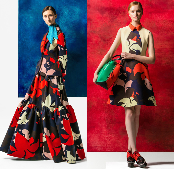 DELPOZO 2016 Pre Fall Autumn Womens Lookbook Presentation - Looped Fringes Brooch Flowers Floral Botanical Motif Leaves Foliage Embroidery Sheer Chiffon Tulle Chunky Knit Sweater Jumper Plaid Tartan Check Outerwear Trench Coat Poncho Cloak Cape Wide Leg Trousers Palazzo Pants Culottes Gauchos Stripes Balloon Turtleneck Scarf Shawl Skirt Blazer Pantsuit Waistcoat Gown Eveningwear Tutu Drapery Handbag Elevator Shoes