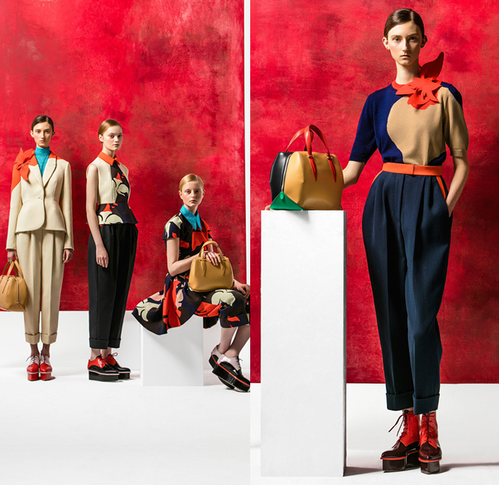 DELPOZO 2016 Pre Fall Autumn Womens Lookbook Presentation - Looped Fringes Brooch Flowers Floral Botanical Motif Leaves Foliage Embroidery Sheer Chiffon Tulle Chunky Knit Sweater Jumper Plaid Tartan Check Outerwear Trench Coat Poncho Cloak Cape Wide Leg Trousers Palazzo Pants Culottes Gauchos Stripes Balloon Turtleneck Scarf Shawl Skirt Blazer Pantsuit Waistcoat Gown Eveningwear Tutu Drapery Handbag Elevator Shoes