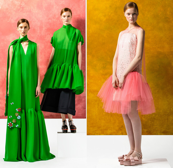 DELPOZO 2016 Pre Fall Autumn Womens Lookbook Presentation - Looped Fringes Brooch Flowers Floral Botanical Motif Leaves Foliage Embroidery Sheer Chiffon Tulle Chunky Knit Sweater Jumper Plaid Tartan Check Outerwear Trench Coat Poncho Cloak Cape Wide Leg Trousers Palazzo Pants Culottes Gauchos Stripes Balloon Turtleneck Scarf Shawl Skirt Blazer Pantsuit Waistcoat Gown Eveningwear Tutu Drapery Handbag Elevator Shoes