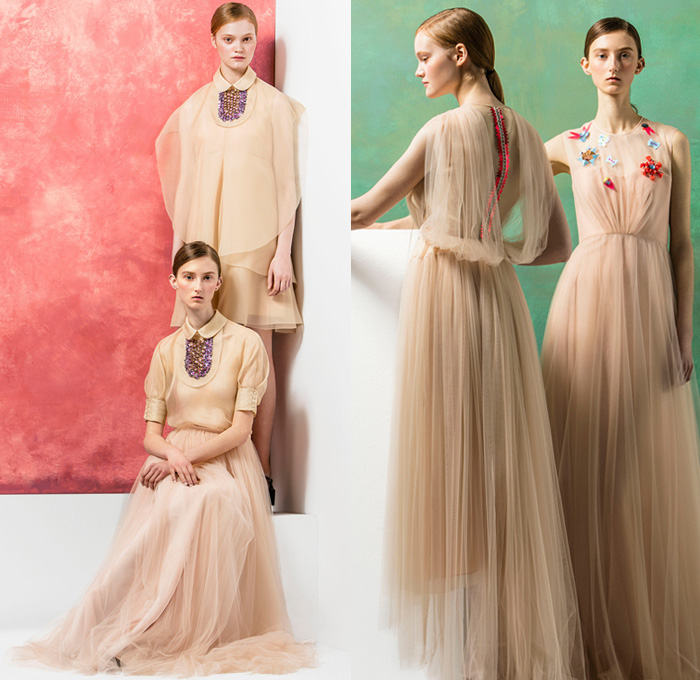 DELPOZO 2016 Pre Fall Autumn Womens Lookbook Presentation - Looped Fringes Brooch Flowers Floral Botanical Motif Leaves Foliage Embroidery Sheer Chiffon Tulle Chunky Knit Sweater Jumper Plaid Tartan Check Outerwear Trench Coat Poncho Cloak Cape Wide Leg Trousers Palazzo Pants Culottes Gauchos Stripes Balloon Turtleneck Scarf Shawl Skirt Blazer Pantsuit Waistcoat Gown Eveningwear Tutu Drapery Handbag Elevator Shoes