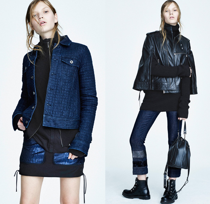 Diesel Black Gold 2016 Pre Fall Autumn Womens Lookbook Presentation - Denim Jeans Velvet Quilted Waffle Puffer Outerwear Coat Bomber Jacket Knit Sweater Jumper Drawstring Miniskirt Hanging Sleeve Moto Motorcycle Biker Rider Leather Boots Embroidery Curved Dolphin Hem Furry Zipper Cropped Pants Grid Lattice Tunic Turtleneck Sheer Chiffon Flowers Floral Motif Sweaterdress Metallic Handbag