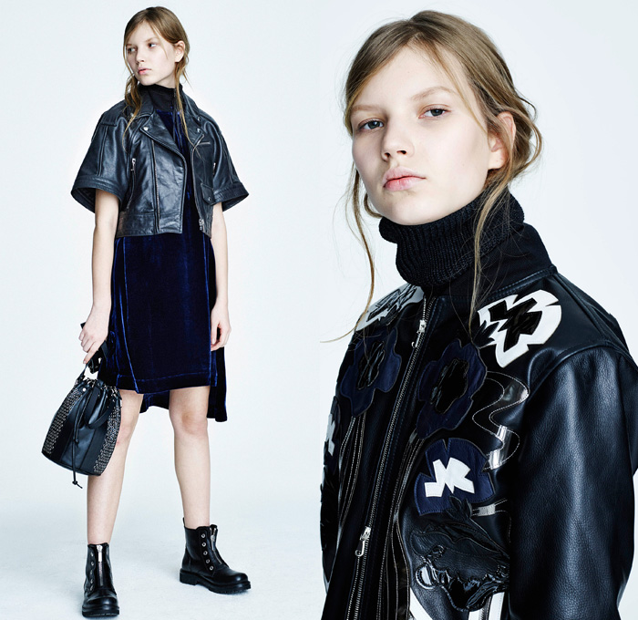 Diesel Black Gold 2016 Pre Fall Autumn Womens Lookbook Presentation - Denim Jeans Velvet Quilted Waffle Puffer Outerwear Coat Bomber Jacket Knit Sweater Jumper Drawstring Miniskirt Hanging Sleeve Moto Motorcycle Biker Rider Leather Boots Embroidery Curved Dolphin Hem Furry Zipper Cropped Pants Grid Lattice Tunic Turtleneck Sheer Chiffon Flowers Floral Motif Sweaterdress Metallic Handbag