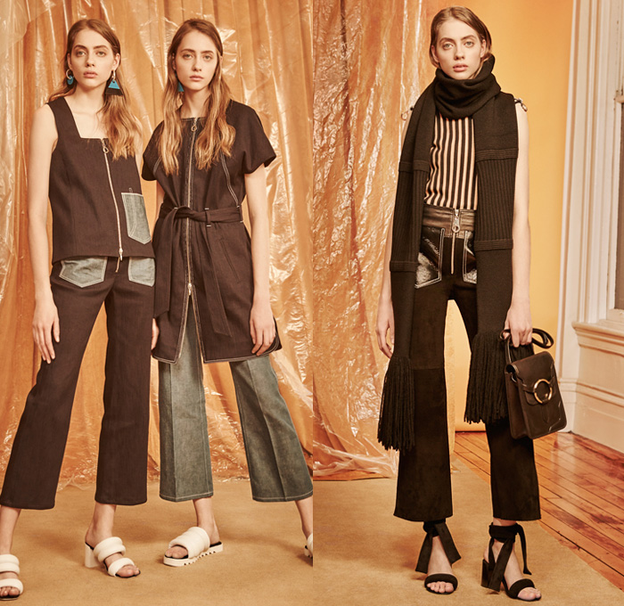 EDUN 2016 Pre Fall Autumn Womens Lookbook Presentation - Cargo Pockets Outerwear Coatdress Zipper Sleeveless Sash Waist Sandals Furry Plush Stripes Scarf Skirt Frock Turtleneck Knit Sweater Jumper Wide Leg Trousers Palazzo Cropped Pants Jacket Tie Up Wrap Dress Slippers Gown Noodle Spaghetti Strap Open Shoulders Handbag Denim Jeans