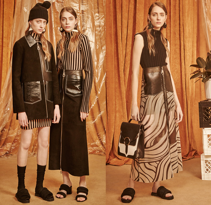 EDUN 2016 Pre Fall Autumn Womens Lookbook Presentation - Cargo Pockets Outerwear Coatdress Zipper Sleeveless Sash Waist Sandals Furry Plush Stripes Scarf Skirt Frock Turtleneck Knit Sweater Jumper Wide Leg Trousers Palazzo Cropped Pants Jacket Tie Up Wrap Dress Slippers Gown Noodle Spaghetti Strap Open Shoulders Handbag Denim Jeans