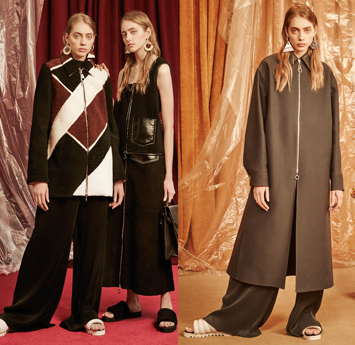 EDUN 2016 Pre Fall Autumn Womens Lookbook Presentation - Cargo Pockets Outerwear Coatdress Zipper Sleeveless Sash Waist Sandals Furry Plush Stripes Scarf Skirt Frock Turtleneck Knit Sweater Jumper Wide Leg Trousers Palazzo Cropped Pants Jacket Tie Up Wrap Dress Slippers Gown Noodle Spaghetti Strap Open Shoulders Handbag Denim Jeans