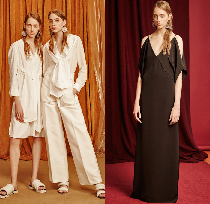 EDUN 2016 Pre Fall Autumn Womens Lookbook Presentation - Cargo Pockets Outerwear Coatdress Zipper Sleeveless Sash Waist Sandals Furry Plush Stripes Scarf Skirt Frock Turtleneck Knit Sweater Jumper Wide Leg Trousers Palazzo Cropped Pants Jacket Tie Up Wrap Dress Slippers Gown Noodle Spaghetti Strap Open Shoulders Handbag Denim Jeans