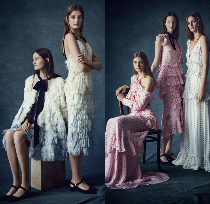 Erdem Moralioglu 2016 Pre Fall Autumn Womens Lookbook Presentation - Flowers Floral Leaves Foliage Botanical Print Graphic Pattern Motif Sheer Chiffon Lace Open Shoulders Pussycat Bow Ribbon Outerwear Trench Coat Coatdress Furry Shaggy Tiered Maxi Dress Goddess Gown Georgette Gown Eveningwear Drapery Embroidery Halter Top Halterneck Bedazzled Metallic Sleeveless Jacket Skirt Frock