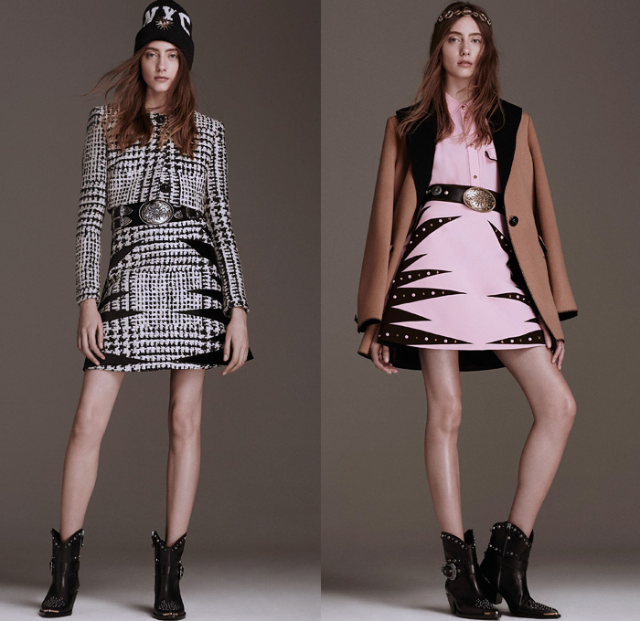 Fausto Puglisi 2016 Pre Fall Autumn Womens Lookbook Presentation - Western Cowgirl Tie-Dye Acid Wash Denim Jeans Horse Print Graphic Motif Ornamental Print Decorative Art Miniskirt Frock Bomber Motorcycle Biker Jacket Shirtdress Sweaterdress Gladiator Belts Straps Sheer Chiffon Dress Fringes Blouse Snake Reptile Cardigan Blazer Zipper Asymmetrical Hem Metal Buttons Leather Knit Cloak Cape Tiered Drapery