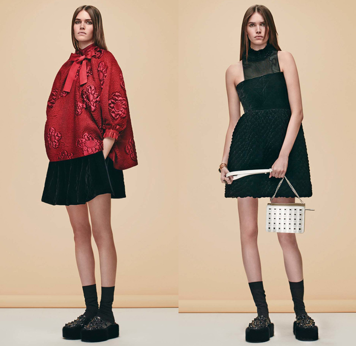 Fendi 2016 Pre Fall Autumn Womens Lookbook Presentation Designer Karl Lagerfeld - 1970s Seventies Clog Slippers Sleepwear Pajamas Lounge Velvet Sheepskin Furry Shaggy Plush Robe Cape Coat Jacket Jacquard Mink Oversized Onesie Playsuit Embroidery Hanging Sleeve Ruffles Slip Dress Pussycat Bow Midi Skirt Check Plaid Accordion Pleats Turtleneck Knit Sweater Sheer Chiffon Lace Halter Top Quilted Tie Up Waist Ribbed