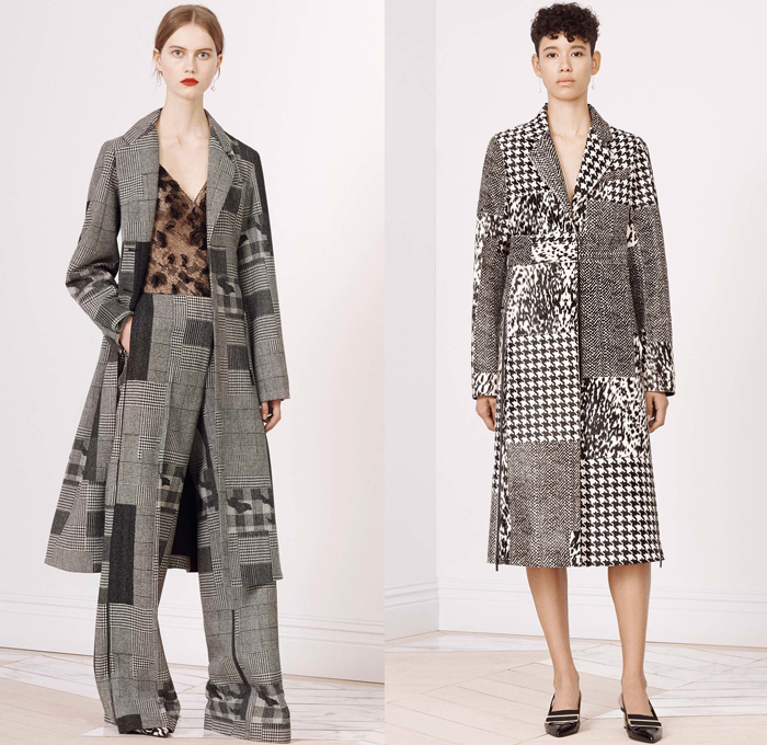 Jason Wu 2016 Pre Fall Autumn Womens Lookbook Presentation - Slip Dress Houndstooth Herringbone Camisole Wool Outerwear Fox Coat Patchwork Furry Wide Leg Trousers Palazzo Pants Animal Spots Asymmetrical Hem Accordion Pleats Skirt Frock Peplum 3D Petals Flowers Embroidery Sheer Chiffon Gown Eveningwear Ruffles Cutout Noodle Spaghetti Strap Silk Satin Handbag 