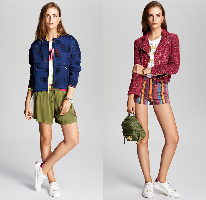 Juicy Couture 2016 Pre Fall Autumn Womens Lookbook Presentation - Denim Jeans Sportswear Athleisure Track Jacket Lace Mesh Hawaiian Flowers Floral Botanical Print Graphic Pattern Motif Fauna Leaves Foliage Bedazzled Shorts Crop Top Midriff Cardigan Drawstring Knit Sweater Jumper Zebra Stripes Dolphin Hem Bouclé Biker Miniskirt Frock Jogger Slip Dress Wrap Tie Up Nautical Crossbody Bag