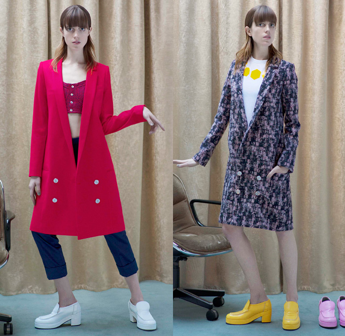 Julien David 2016 Pre Fall Autumn Womens Lookbook Presentation - Robots Technology Mecha Retro Patchwork Oversized Shirtdress Outerwear Coatdress High Waist Cropped Pants Skirt Frock Crop Top Midriff Low Neckline Landscape Dress Check Windowpane Grid Blouse Long Sleeve Nerd Grandma Geek Chic Embroidery Embellishments Fringes Sheer Chiffon Chunky Knit Sweater