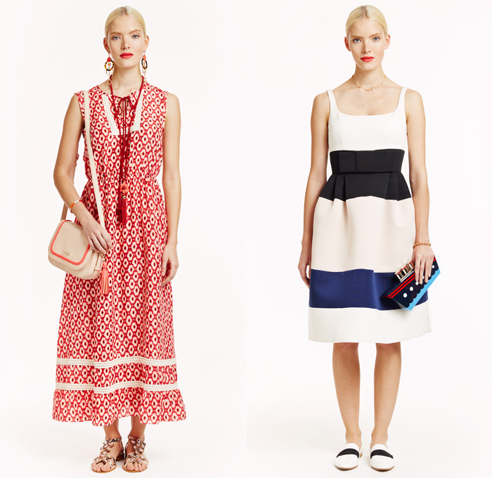 Kate Spade New York 2016 Pre Fall Autumn Womens Lookbook Presentation - Denim Jeans Silk Motorcycle Biker Leather Outerwear Jacket Sheer Chiffon Lace Lasercut Ribbon Drawstring Halter Top Flowers Floral Botanical Print Pattern Motif Skirt Frock Embroidery 3D Embellishments Adornments Bedazzled Check Peplum Handbag Purse Reptile Snake Tote Palm Leaf Bananas