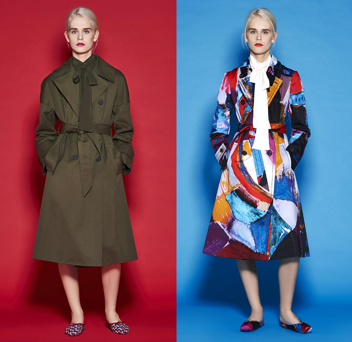 Mantù 2016 Pre Fall Autumn Womens Lookbook Presentation - Outerwear Oversized Trench Coat Pussycat Bow Ribbon Slip-ons Abstract Wide Leg Trousers Palazzo Pants Robe Cloak Pants Trousers Tie-up Waist Jacquard Turtleneck Pantsuit Sheer Chiffon Lace Shirtdress Knit Weave Blouse Long Sleeve Shirt Embellishments Bedazzled Cardigan Dots Pencil Skirt Frock