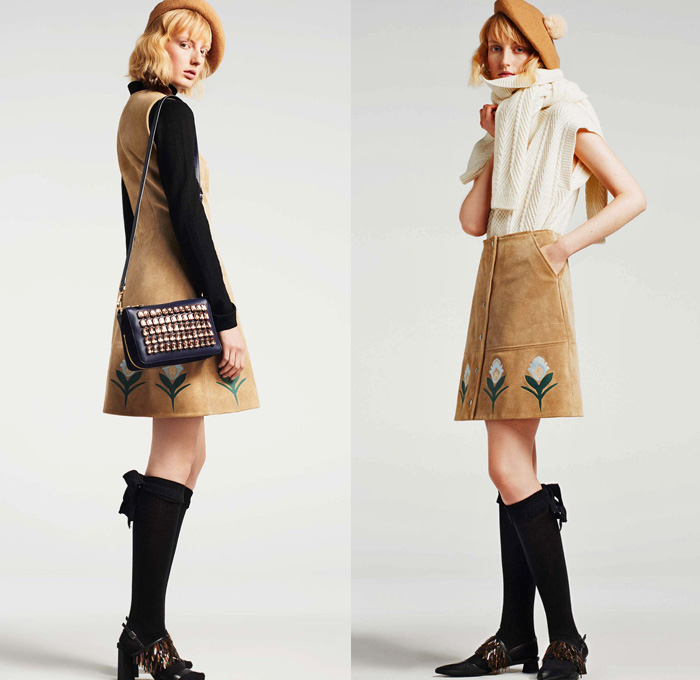 Markus Lupfer 2016 Pre Fall Autumn Womens Lookbook Presentation - Parisian Flowers Floral Pattern Motif Embroidery Metallic Studs Sheer Chiffon Tulle Knit Sweater Jumper Outerwear Coat Cloak Cape Hanging Sleeve Coatdress Plaid Tartan Check Socks Wool Blouse Long Sleeve Shirt Turtleneck Beret Hat Miniskirt Swan Cargo Pockets Parka Bomber Jacket Scarf Dress Geometric Ruffles Jacket Handbag Clutch Purse Crossbody 