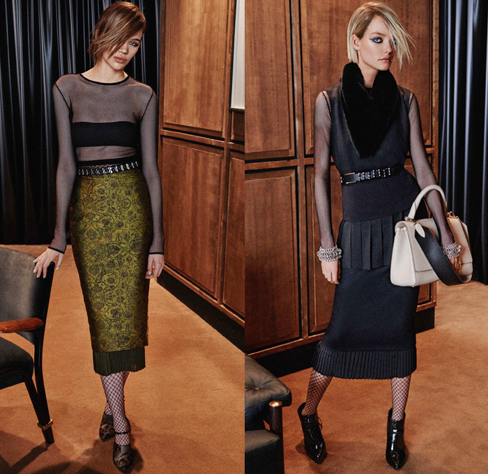 Max Mara 2016 Pre Fall Autumn Womens Lookbook Presentation - Wide Leg Trousers Palazzo Pants Blouse Long Sleeve Shirt Outerwear Coat Trench Coat Overcoat Furry Jacquard Biker Leather Pencil Skirt Frock Accordion Pleats Scarf Sheer Tulle Mesh Fishnet Wool Knit Embroidery Metallic Studs Racing Check Sweater Jumper Leopard Stockings Tights Vestdress Waistcoat Handbag Clutch Purse