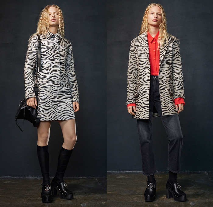 McQ Alexander McQueen 2016 Pre Fall Autumn Womens Lookbook Presentation - Denim Jeans Sheer Chiffon Tulle Lace Mesh Pussycat Bow Outerwear Trench Coat Vest Waistcoat Vestdress Tankdress Clogs Knit Sweater Jumper Sweaterdress Zipper Skirt Frock Blouse Stripes Zebra Blazer Crochet Weave Plaid Tartan Metallic Sequins Elongated Sleeves Wide Leg Trousers Palazzo Pants Handbag Crossbody Chain Purse